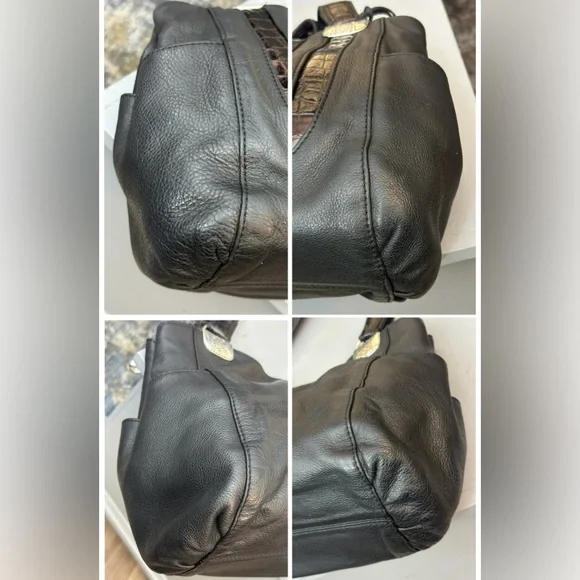 Brighton Black Pebbled Leather and Brown Croc-Embossed Hobo Shoulder Bag - Picture 11 of 16